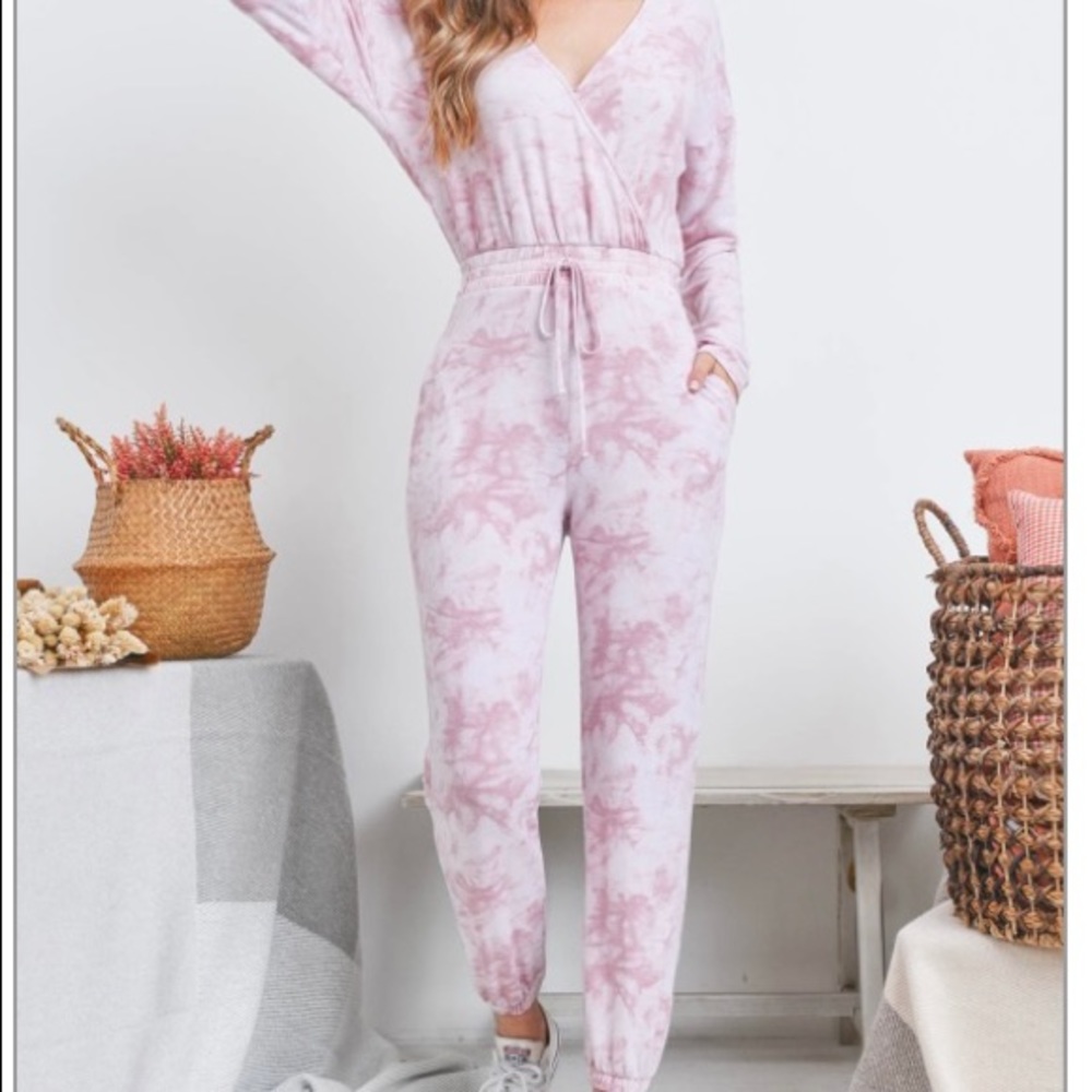 Pink and White Tie Dye Jumpsuit